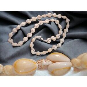 Cowrie & Cone Shell Beaded Necklace 16" Nylon Cord Handmade Handcrafted Vintage